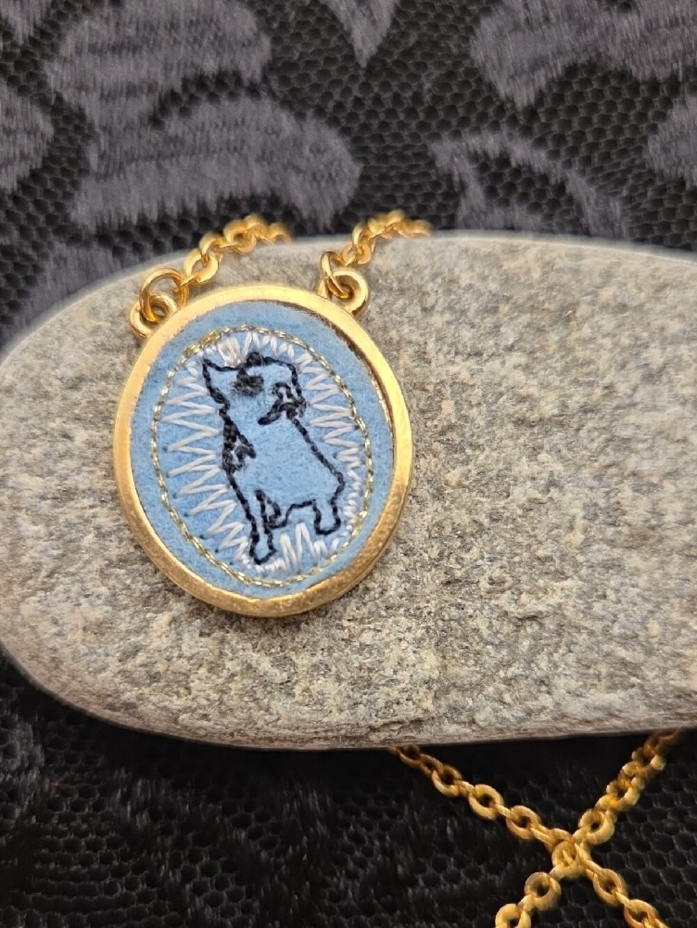 Vintage Marc by Marc Jacobs Embroidered Dog Pendant Necklace